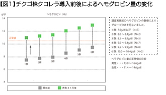 【図1】チクゴ株クロレラ導入前後によるヘモグロビン量の変化