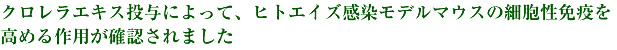 クロレラエキス投与によって、ヒトエイズ感染モデルマウスの細胞性免疫を高める作用が確認されました